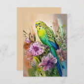 インコと紫の花 サンキューカード (正面/裏面)