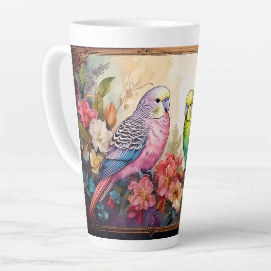 インコと花 カフェラテマグ (左アングル)