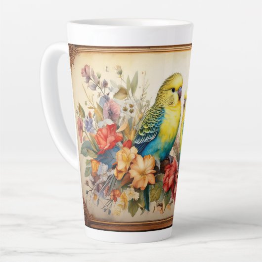 インコと花 カフェラテマグ (左アングル)