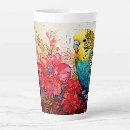 インコと花 カフェラテマグ (正面)