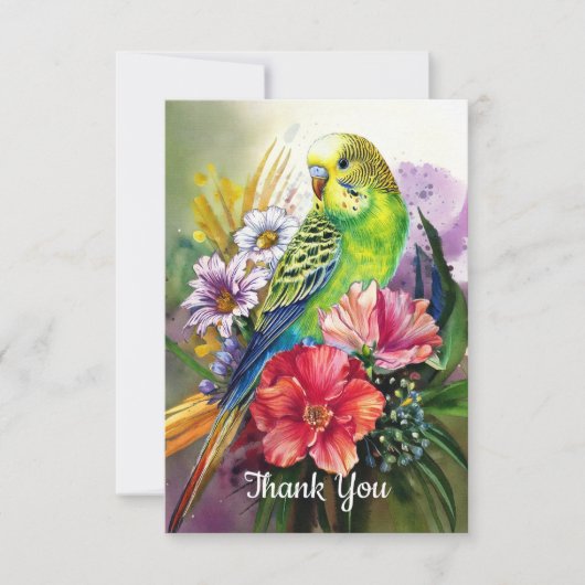 インコと花 サンキューカード (正面)