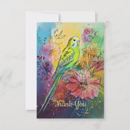 インコと花 サンキューカード (正面)