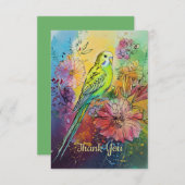インコと花 サンキューカード (正面/裏面)