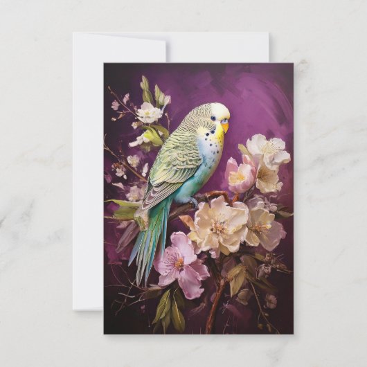 インコと花 サンキューカード (正面)