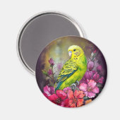 インコと花 マグネット (正面/裏面)