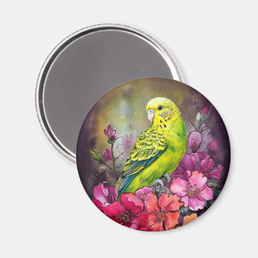 インコと花 マグネット (正面/裏面)
