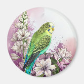 インコと花 マグネット (正面)