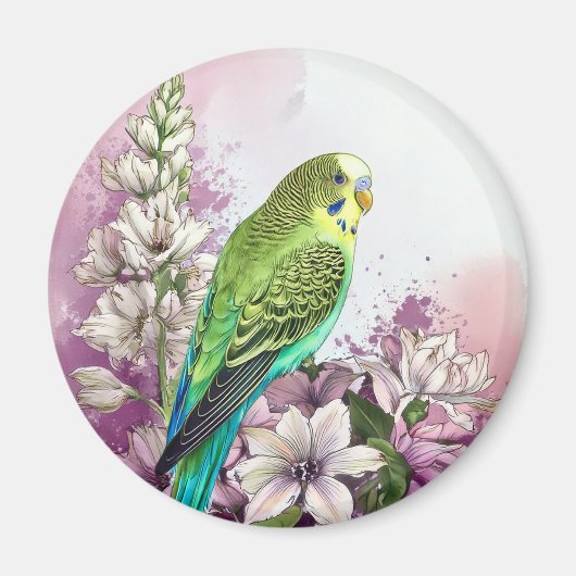 インコと花 マグネット (正面)