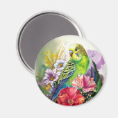 インコと花 マグネット (正面/裏面)