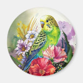インコと花 マグネット (正面)