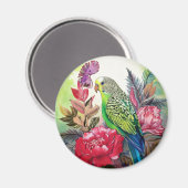 インコと赤い花 マグネット (正面/裏面)