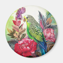 インコと赤い花 マグネット