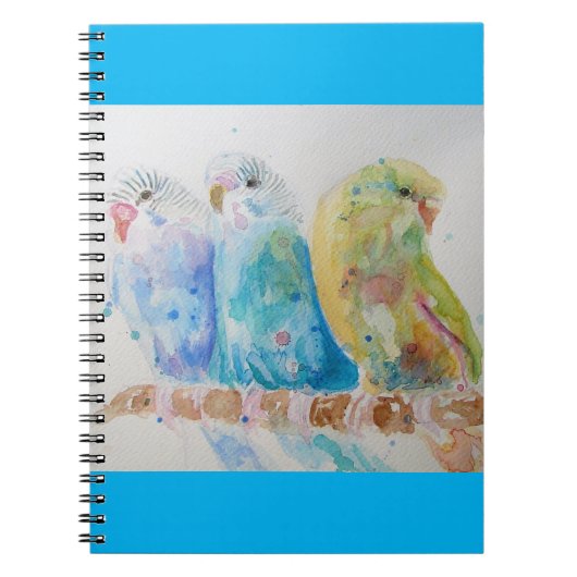 インコの水彩画 鳥 インコ アクア ティール ノートブック (正面)
