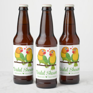 インコの緑黄色のラブバードの結婚式 ビールラベル