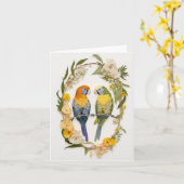インコの花のコラージュアート カード (黄色い花)