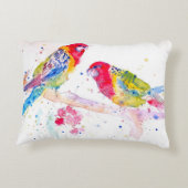インコの芸術 水彩画 アクア カラフル アクセントクッション (裏面)