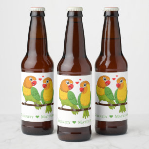 インコの黄色い緑の愛 鳥 結婚式 ビールラベル
