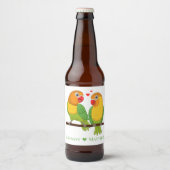 インコの黄色い緑の愛 鳥 結婚式 ビールラベル (正面)