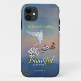 インコ飛んでいるレと励ましの詩 iPhone 11 ケース