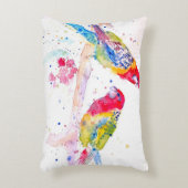 インコ アート 水彩画 アクア カラフル アクセントクッション (正面(垂直))