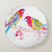 インコ アート 水彩画 アクア カラフル ラウンドクッション (裏面)