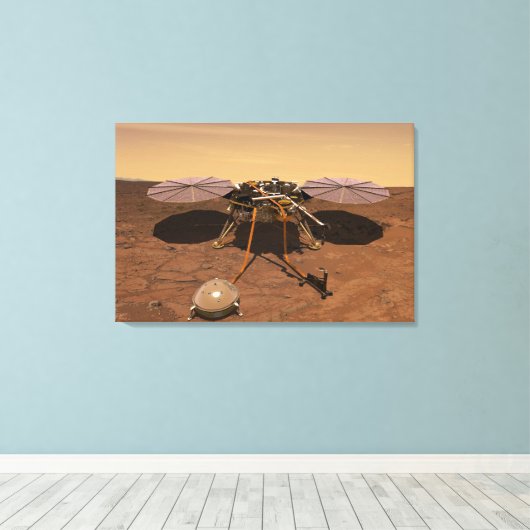 インサイト着陸装置が火星の表面で動作。 キャンバスプリント (インサイチュ (ウッドフロア))