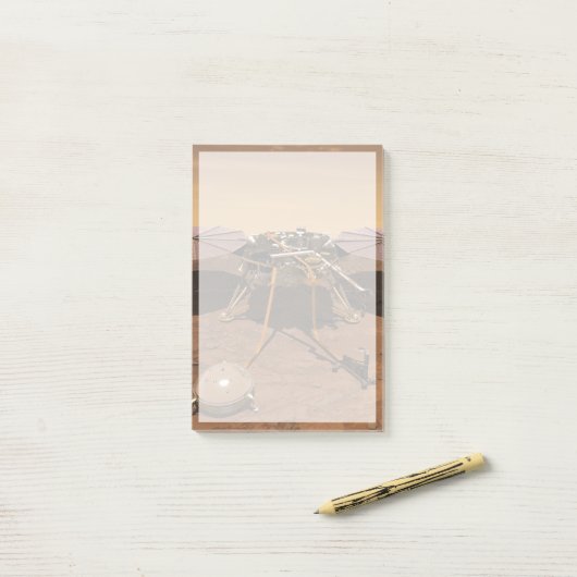 インサイト着陸装置が火星の表面で動作。 ポストイット (デスク上)