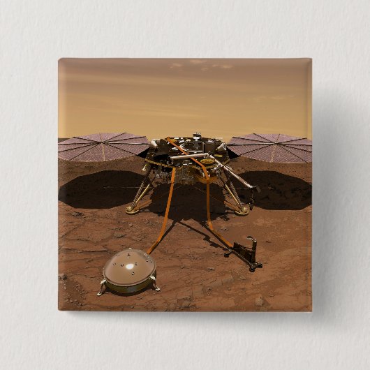 インサイト着陸装置が火星の表面で動作。 缶バッジ (正面)