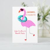 インシェおもしろいーディングピンクフラミンゴビーチパーティー 招待状 (スタンド正面)