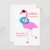 インシェおもしろいーディングピンクフラミンゴビーチパーティー 招待状 (正面/裏面)