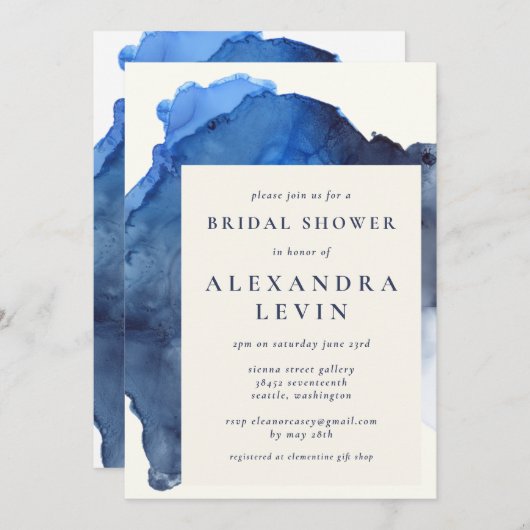 インジエレガントゴ抽象芸術水彩ブライダルシャワー 招待状 (正面/裏面)