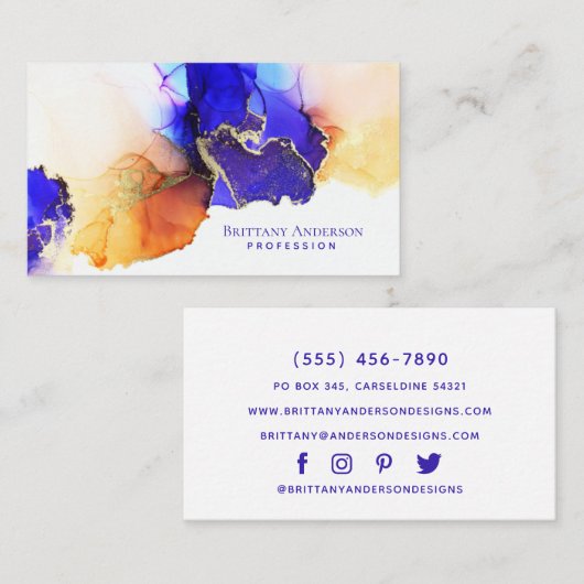 インジゴエレガントブルーオレンジ金ゴールド名刺 名刺 (正面/裏面)