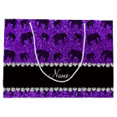 インジゴパーソナライズされたパープルグリッターゾウと名付ける ラージペーパーバッグ (裏面)