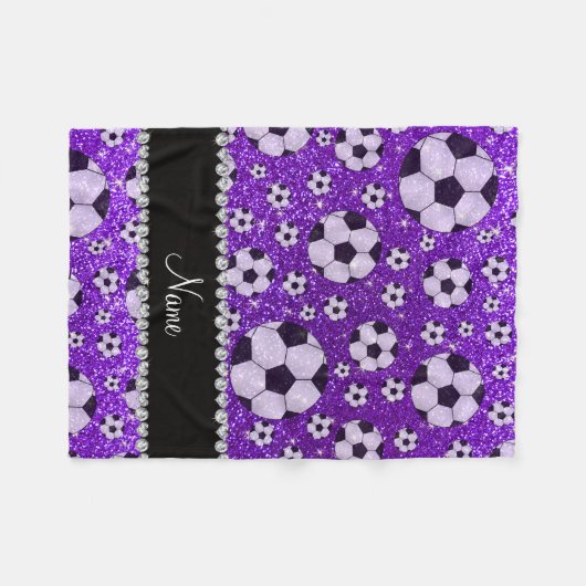 インジゴパープパーソナライズされたル·サッカーと名付ける フリースブランケット (正面(横))