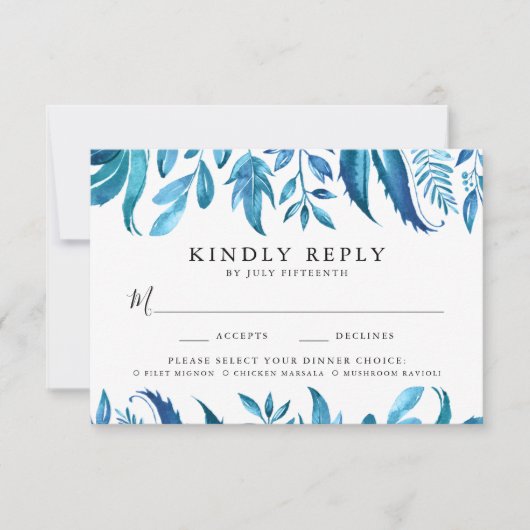 インジゴ葉 RSVPカード(食事の選択あり) 出欠カード (正面)