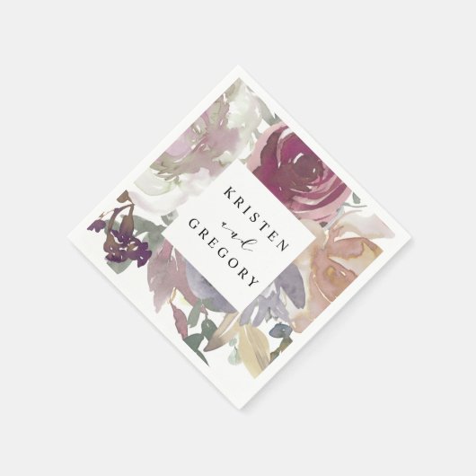 インジゴ赤面ノスタルジックフローラ結婚モノグラム スタンダードカクテルナプキン (角)