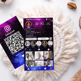 インスタグラムのメイクアップアーティスト ピンク&ブルーQRコード 名刺