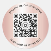 インスタグラムのローズゴールドQRコード ラウンドシール (正面)
