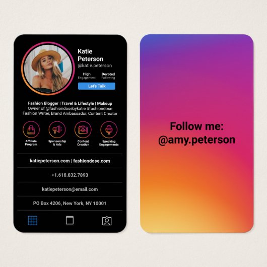 インスタグラムスタイルブラックトレンディーソーシャルメディア写真 (正面&裏面)
