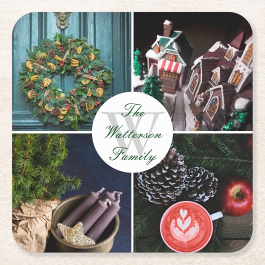 インスタグラムハイゲクリスマスシーズン写真コラージュ スクエアペーパーコースター (正面)