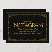 「インスタグラムハッシュタグ」ゴールドアートデコウェディングサイン 招待状 (正面/裏面)