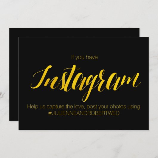 「インスタグラムハッシュタグ」 偽ゴールドフォイル結婚式看板 招待状 (正面/裏面)