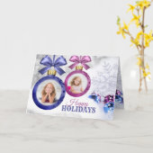 インスタグラムフォトクリスマスボーブルピンクパープルスノー カード (黄色い花)