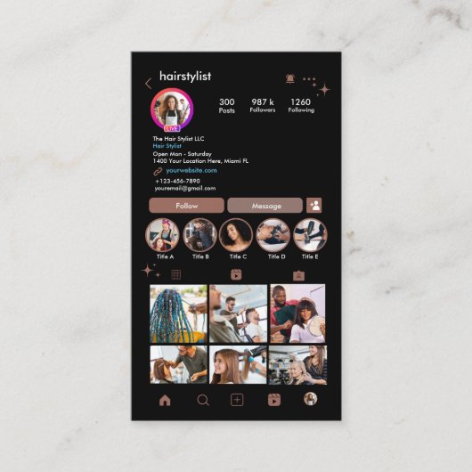インスタグラム ヘアスタイリスト テラコッタ QR ソーシャルメディア 名刺 (正面)