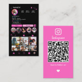 インスタグラム ヘアスタイリスト ピンクQRコード ソーシャルメディア 名刺 (正面/裏面)