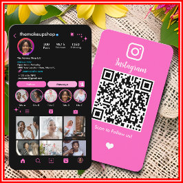 インスタグラム メイクアップアーティストインフルエンサー ピンクQRコード 名刺
