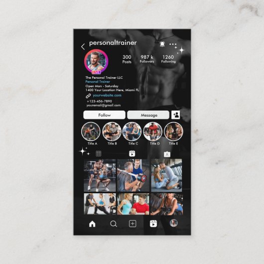 インスタグラム モダン トレンディ フィットネスパーソナルトレーナー 名刺 (正面)