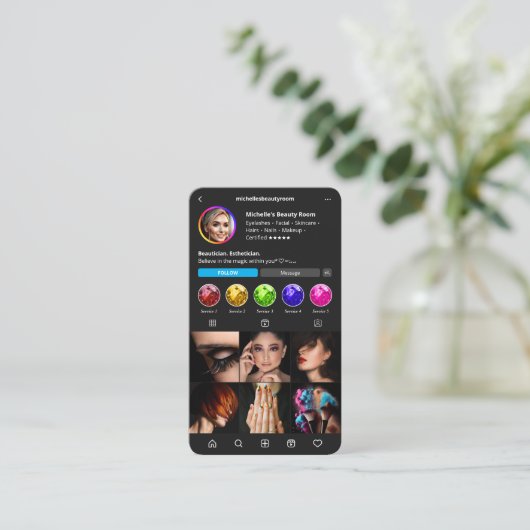 インスタモダングラムモノグラムプロフェッショナル白黒 名刺 (スタンド正面)