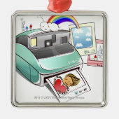 インスタントカメラから出る写真 メタルオーナメント (正面)