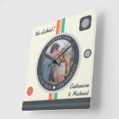 インスタントカメラカップルの写真ユニーク記念日 スクエア壁時計 (傾斜)